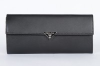 Prada Leather Long Wallet - Black 